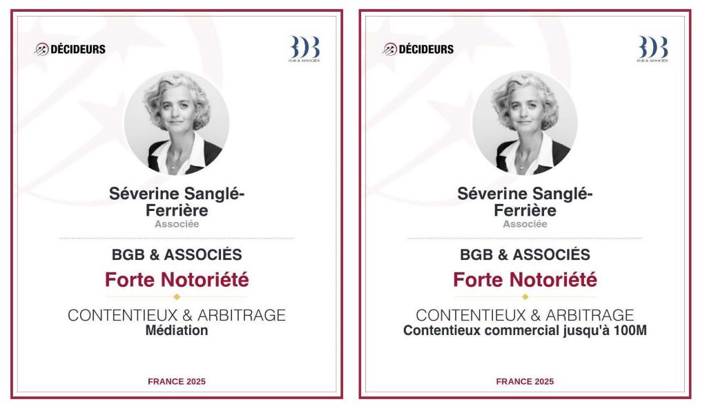 Classement 2025 de BGB & Associés dans le magasine Décideurs Séverine Sanglé-Ferrière