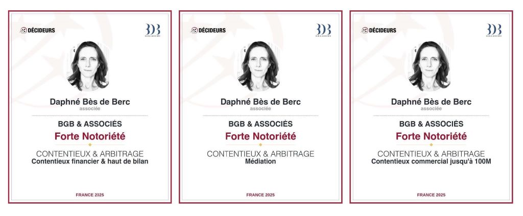 Classement 2025 de BGB & Associés dans le magasine Décideurs